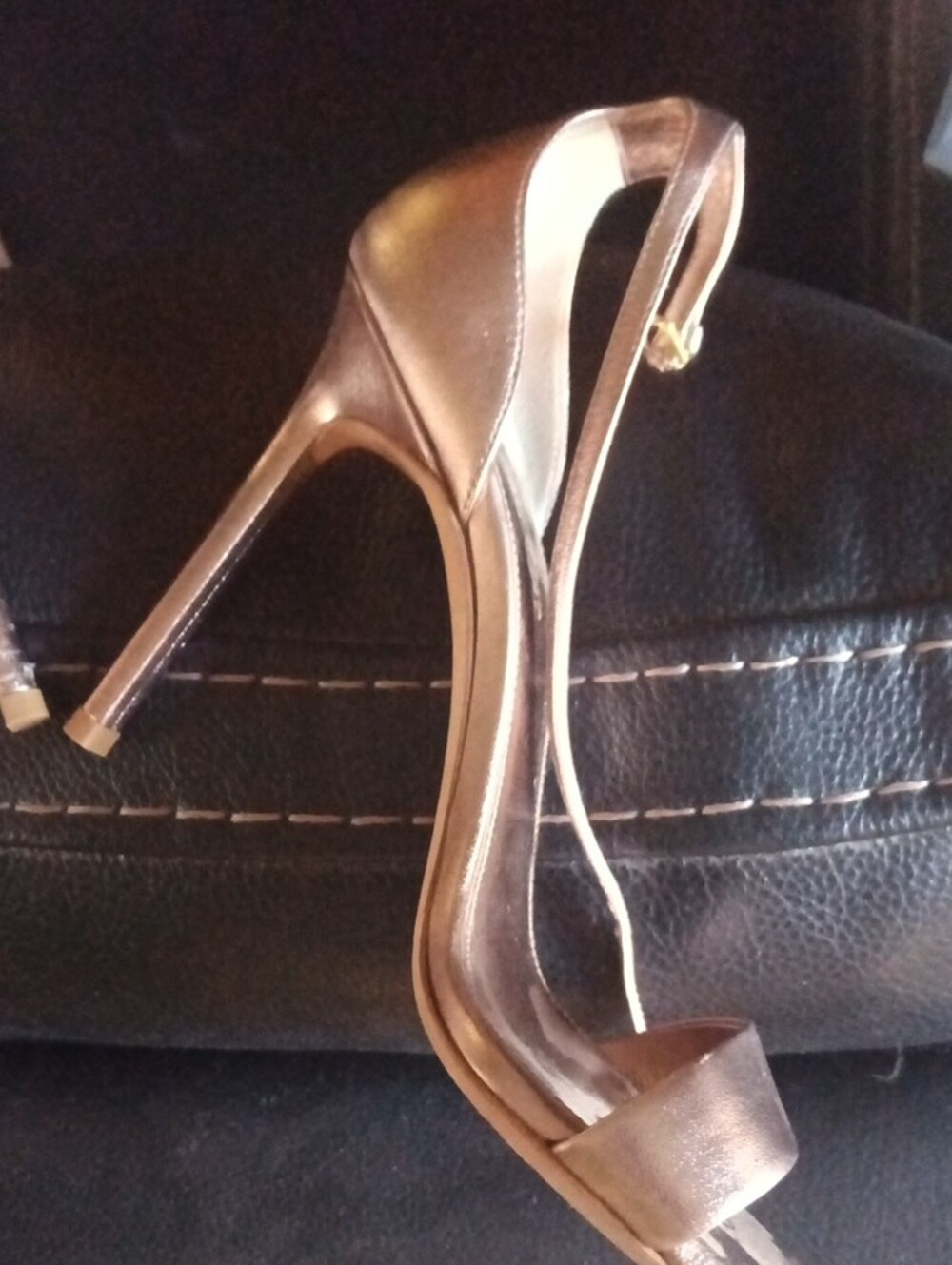 Saint Laurent Metallic Rose Gold Strappy Heel Sandals - Picture 3 of 4